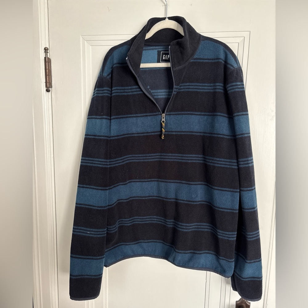 GAP Navy and Blue Striped 1/4 Zip Fleece Preppy 90s Style